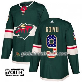 Minnesota Wild Hockeydrakt Mikko Koivu 9 2017-2018 USA Flag Fashion Grønn Adidas Authentic - Barn